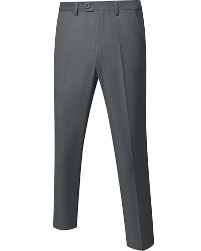 Men's Business Suit Pants Slim Fit Flex Flat Front Pant, Deep Grey
